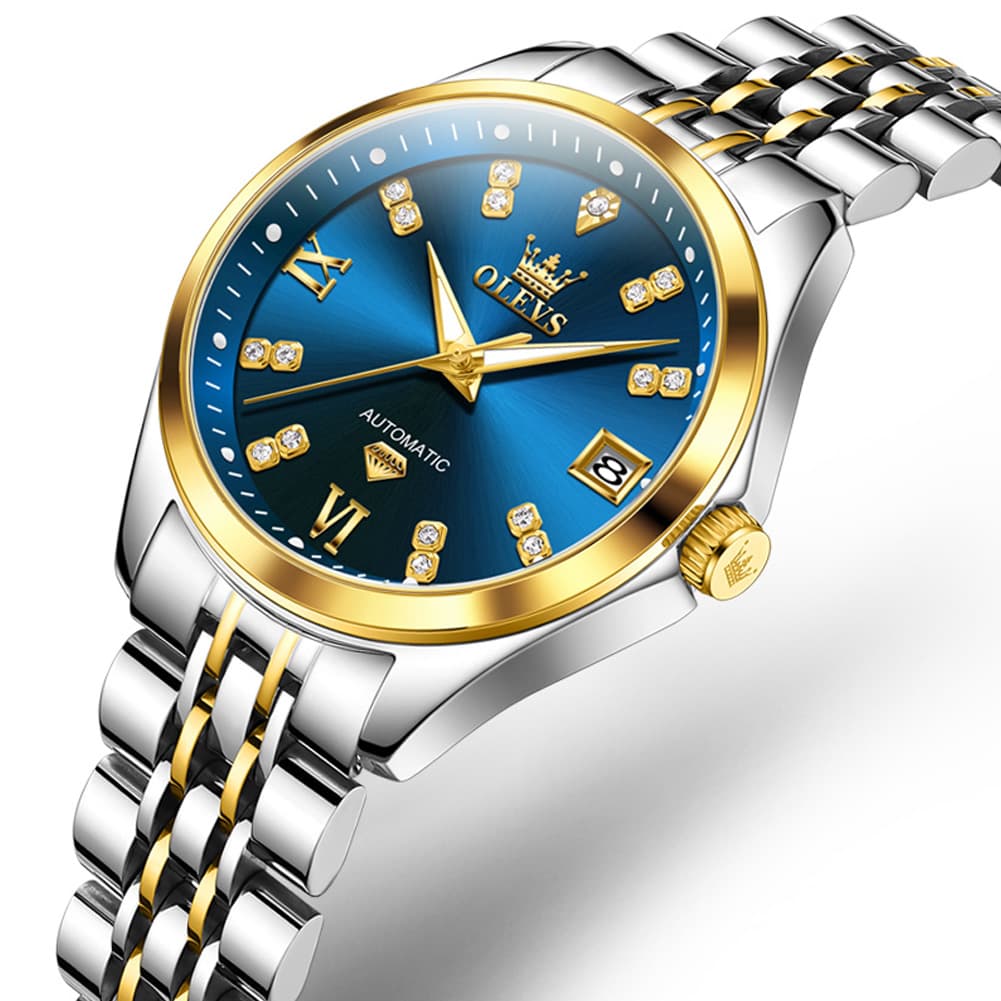 OLEVS Diamond Dial Automatic Mechanical Watch 9801 Date Display for Women