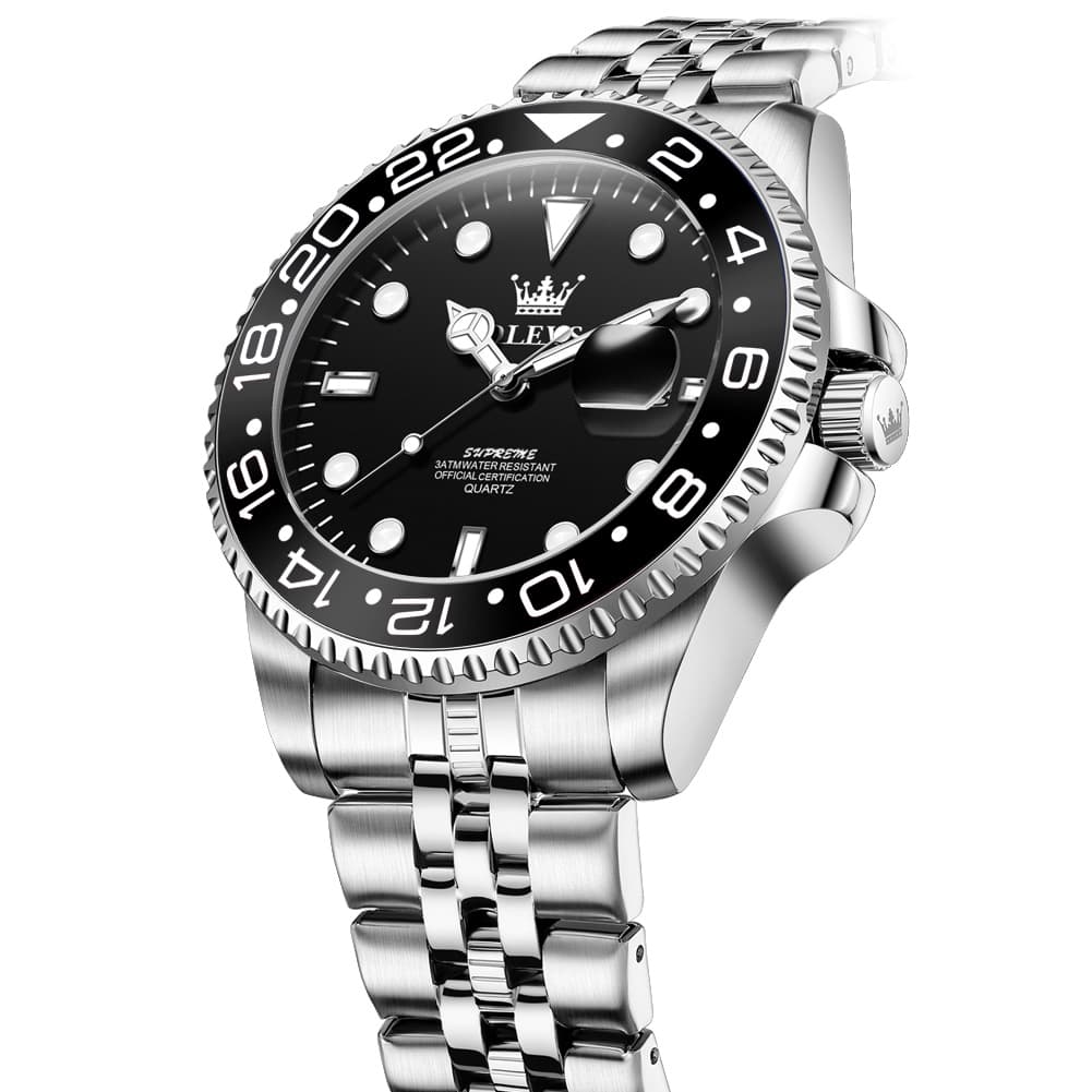 OLEVS 5657 Rotating Bezel Sports Watch Stainless Steel Jubilee Bracelet Quartz Timepiece for Men