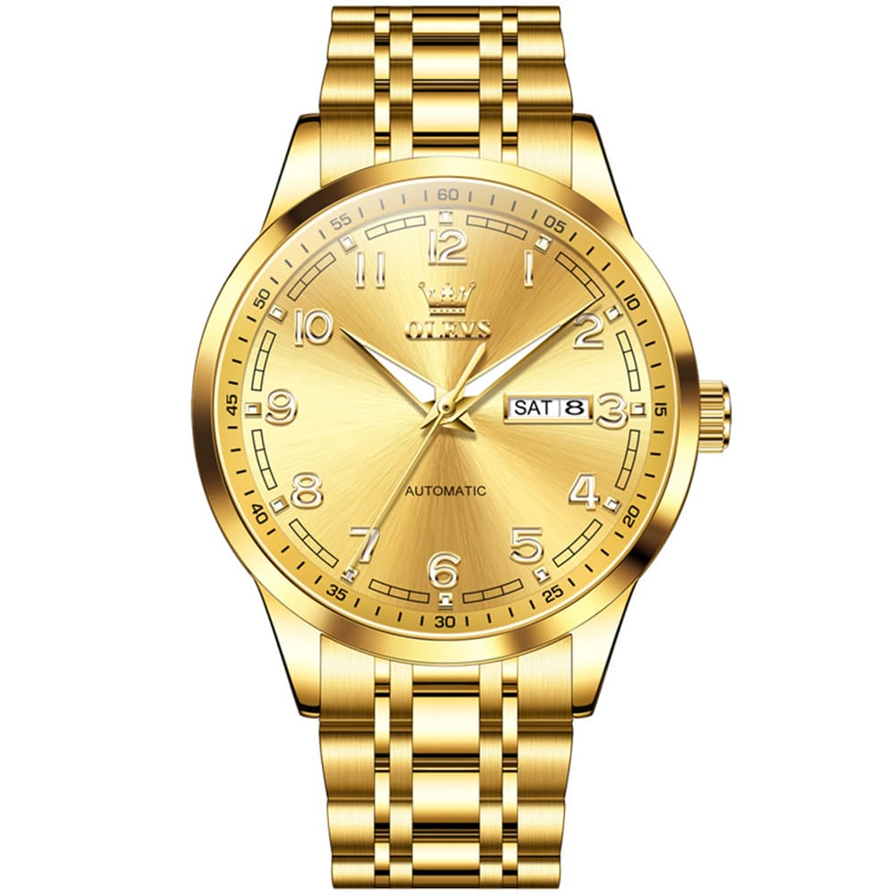 OLEVS 7077 Arabic Numeral Dual Calendar Automatic Watch For Men
