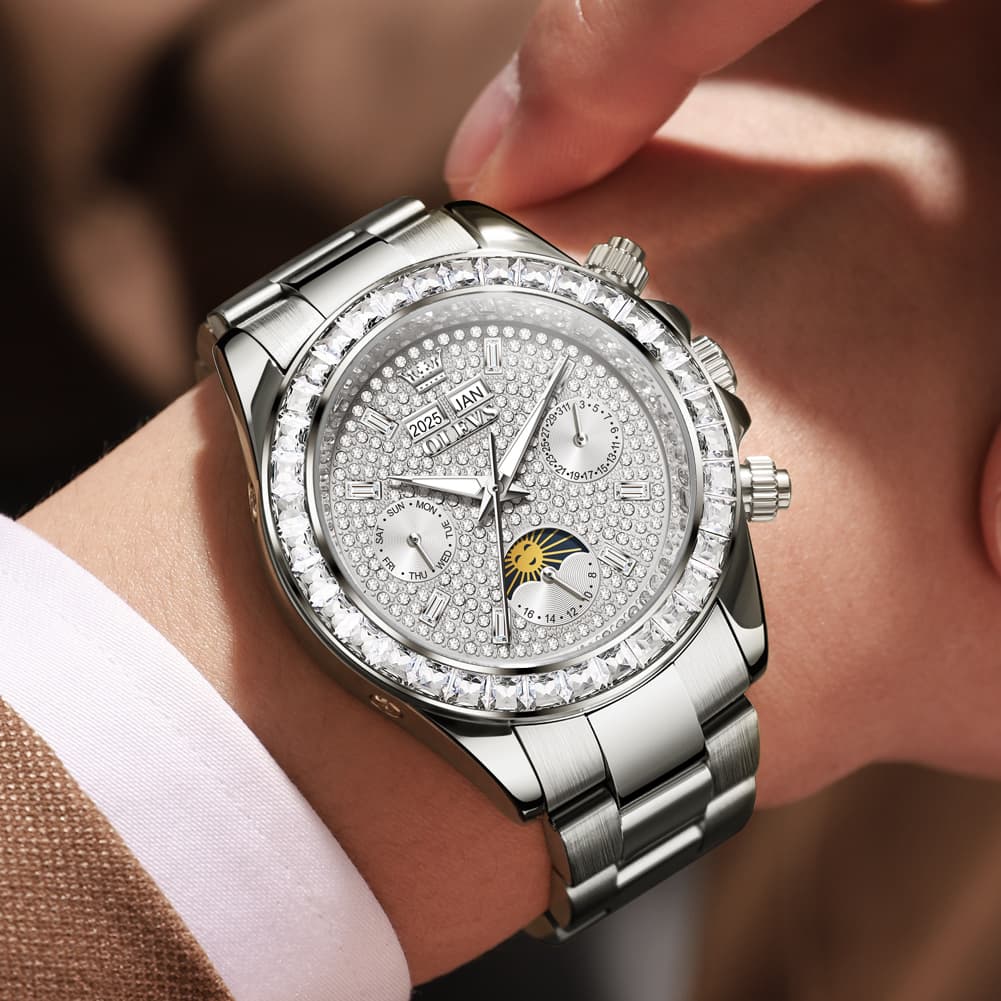 OLEVS 7038 Luxury Diamond Moon Phase Mechanical Watch For Men