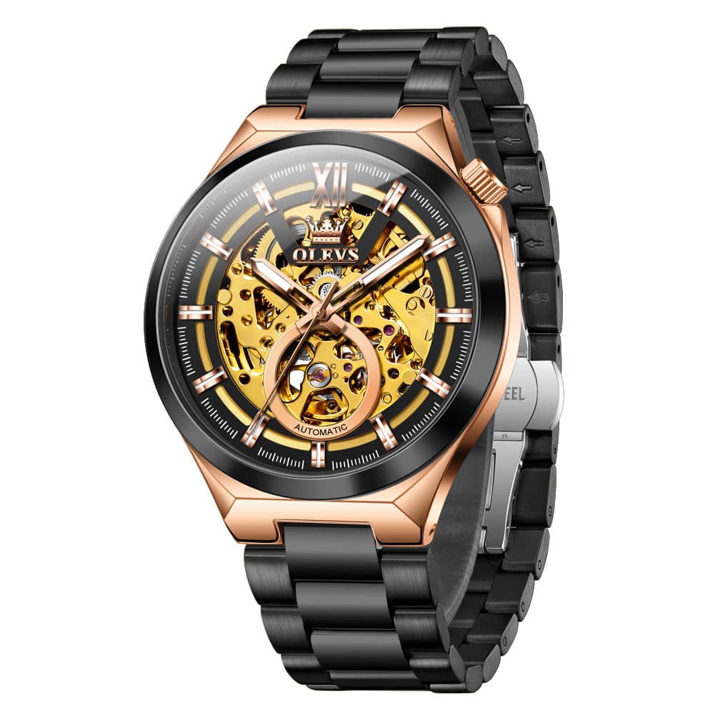 OLEVS 6722 Integrated Geometry Full Skeleton Mechanical Watch For Men