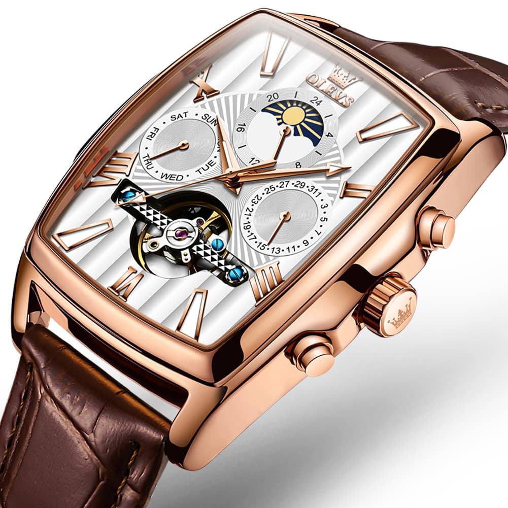 OLEVS 6675 Square Mechanical Moon Phase Watch for Men