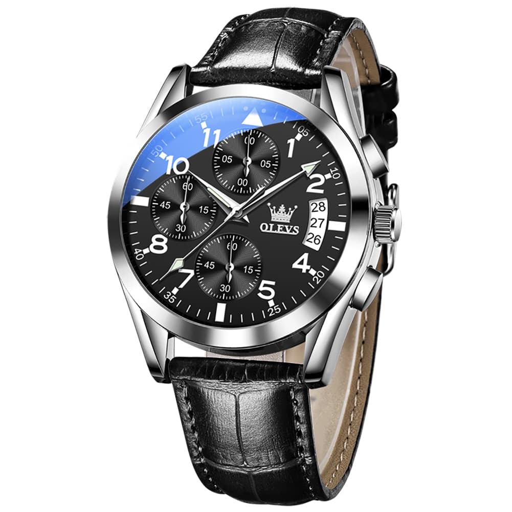 OLEVS 2878 Classic Pilot Chronograph Leather Watch for Men