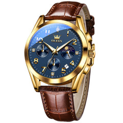 OLEVS 2890 Leather Chronograph Moon Phase Watch for Men