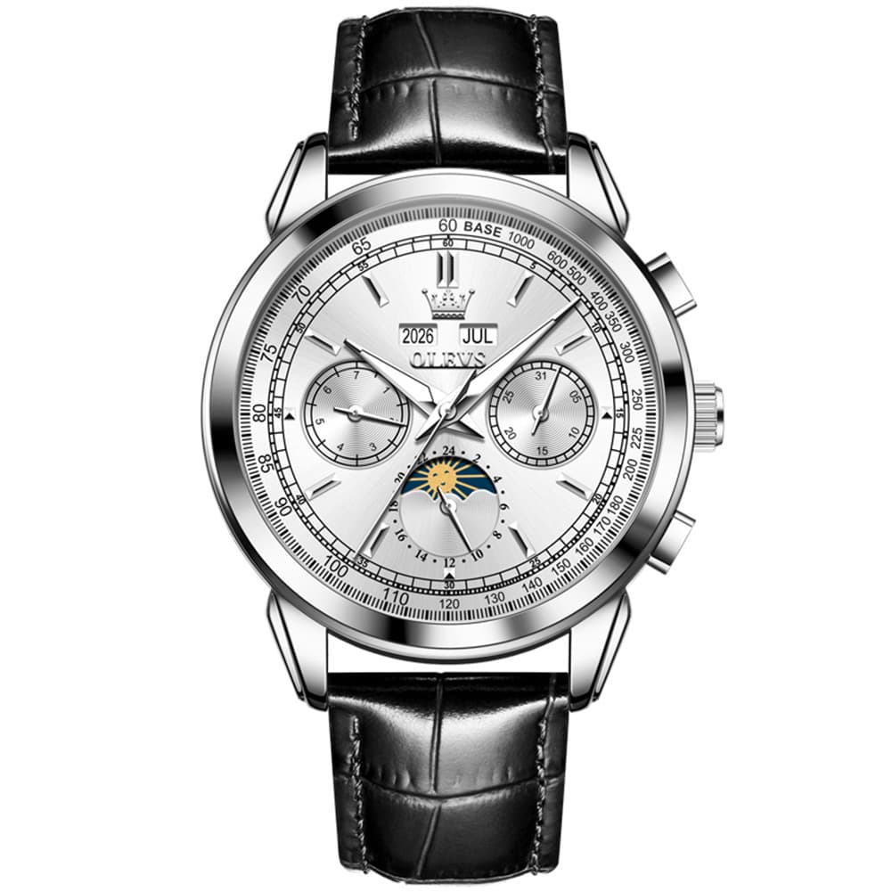OLEVS Leather Strap Moon Phase Automatic Mechanical Watch for Men 7117