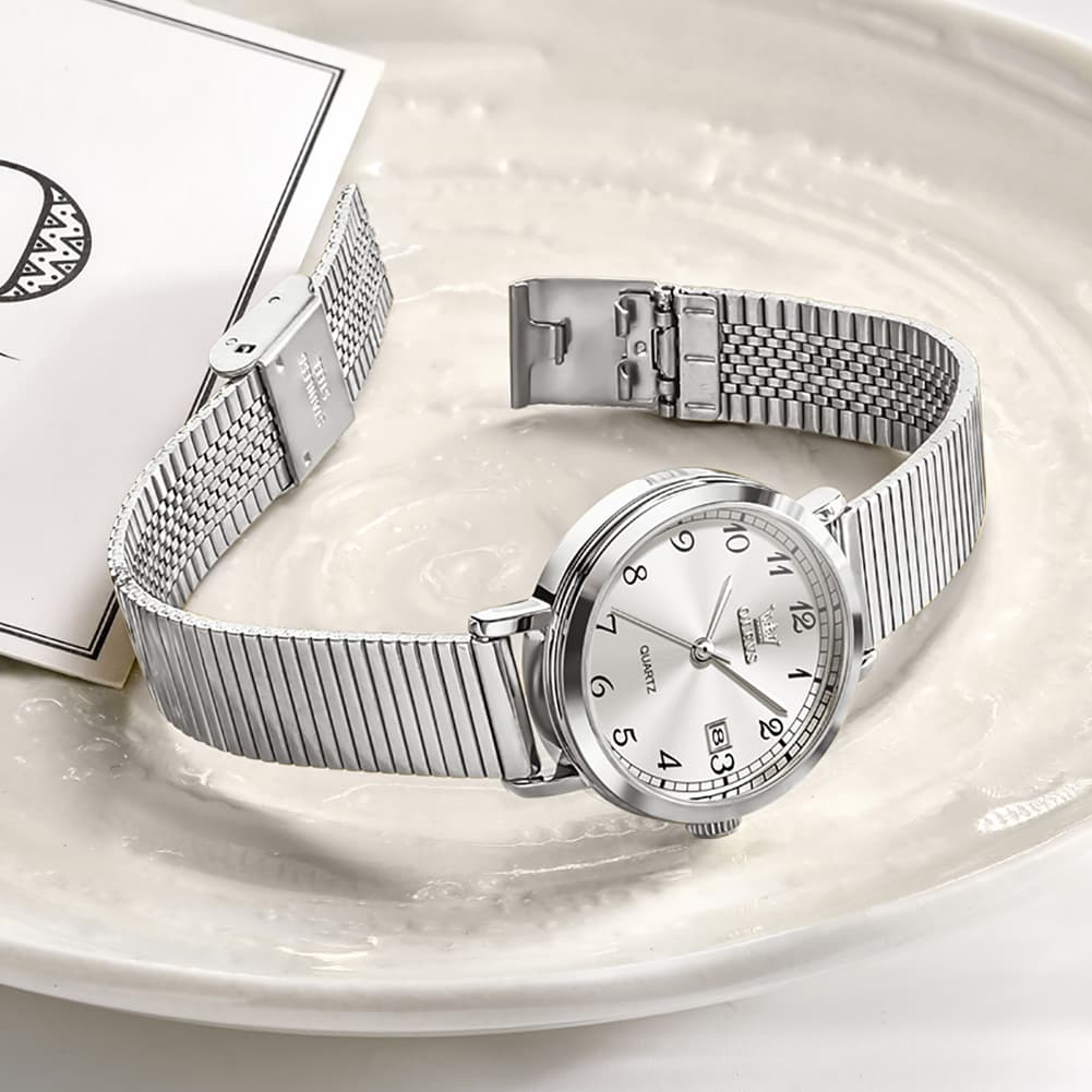 OLEVS Petite Minimalist Mesh Watch with Date 7130 for Women