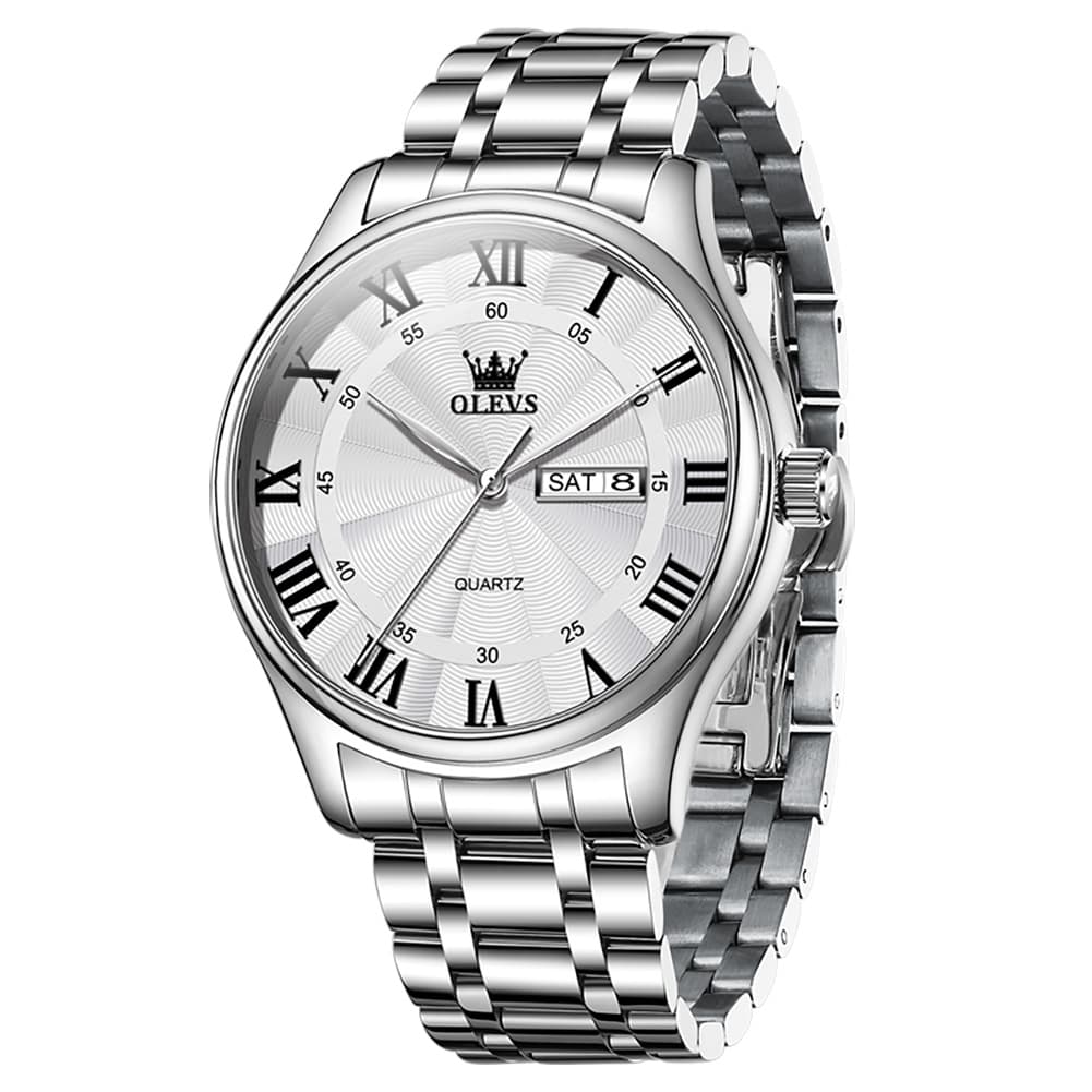 OLEVS 3663 Rosebud Roman Dial Day Date Quartz Watch For Men