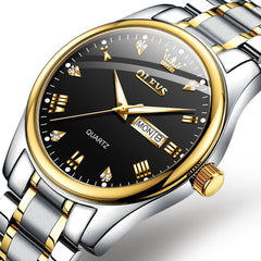 OLEVS 5563 Luxury Diamond Dial Quartz Stainless Steel Day Date Watch for Men