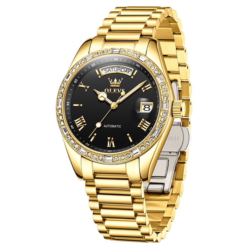 OLEVS 6747 Diamond Bezel Day Date Mechanical Watch for Men