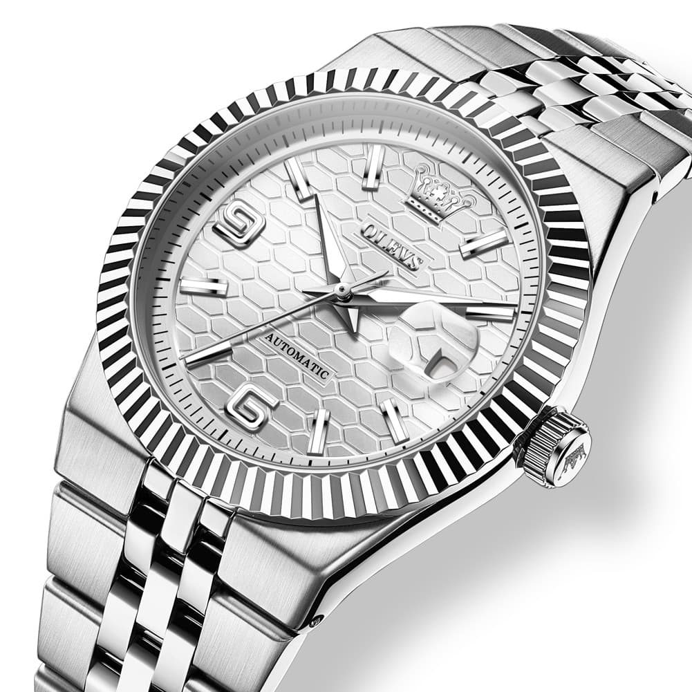 OLEVS 7105 Fluted Bezel Automatic Mechanical Luxury Dress Watch for Men
