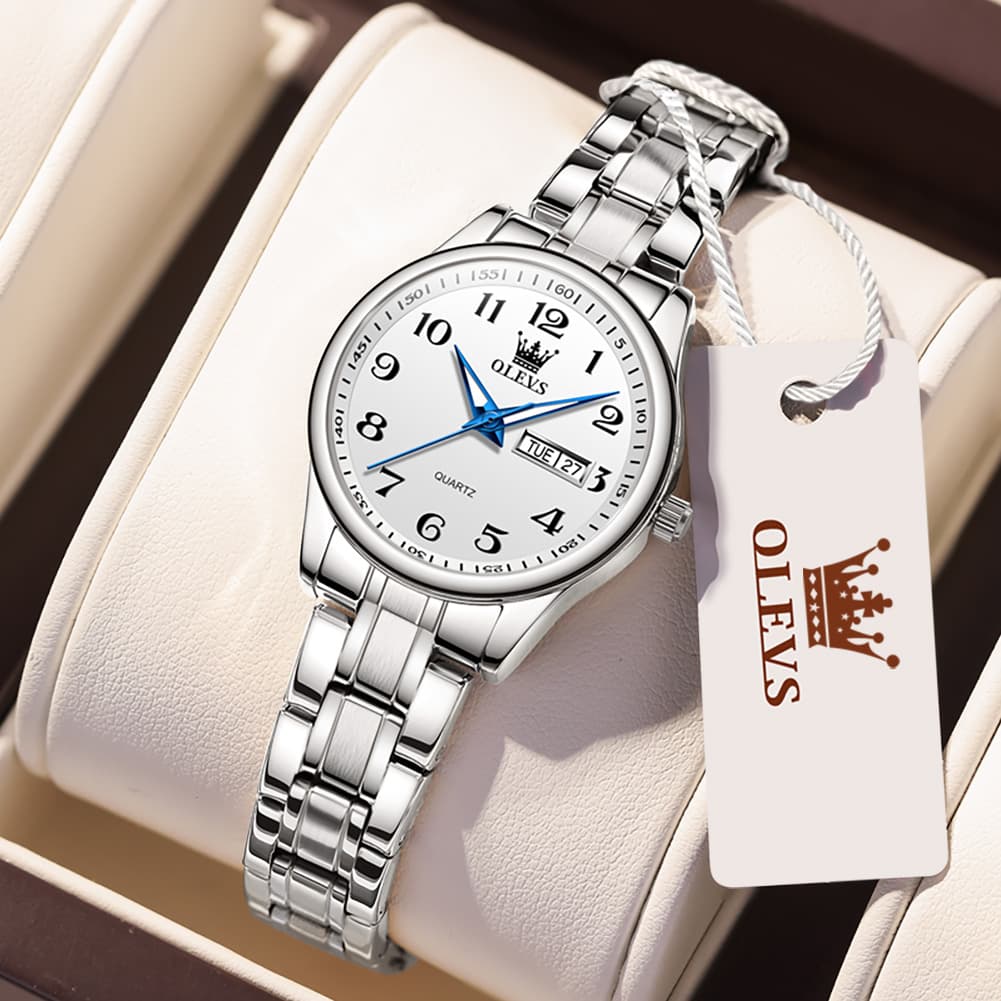 OLEVS Men and Women Couple Watch Stainless Steel Quartz Day Date Arabic Numerals 5567
