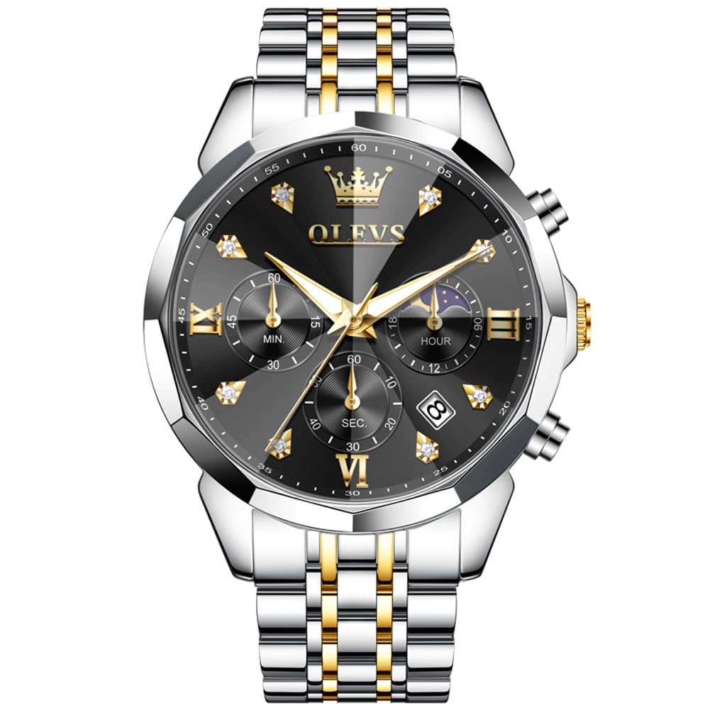 OLEVS 3670 Quartz Moon Phase Chronograph Watch For Men