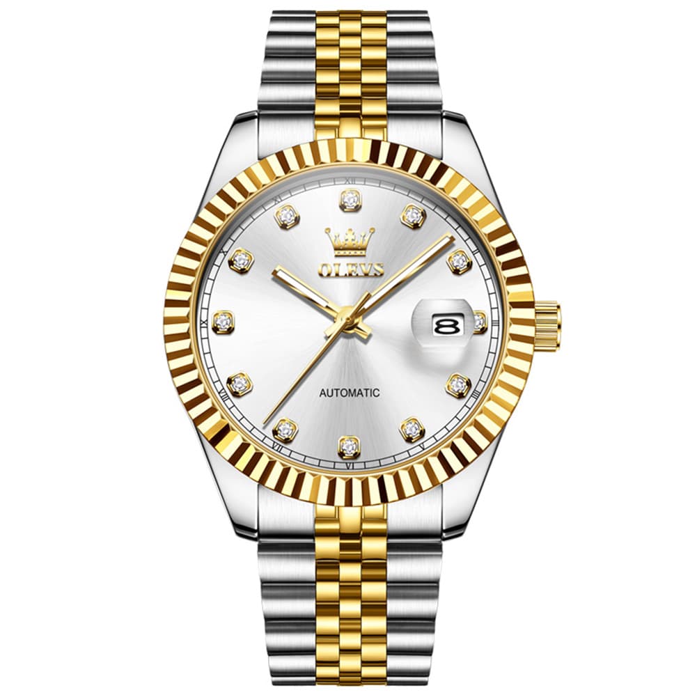 OLEVS 6743 Fluted Bezel Diamond Mechanical Watch for Men