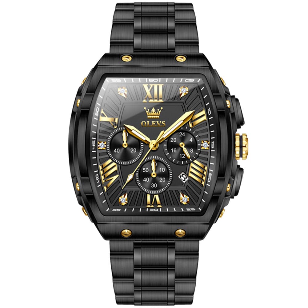 OLEVS Men Tonneau Watch Chronograph Stainless Steel Luxury Quartz 5639