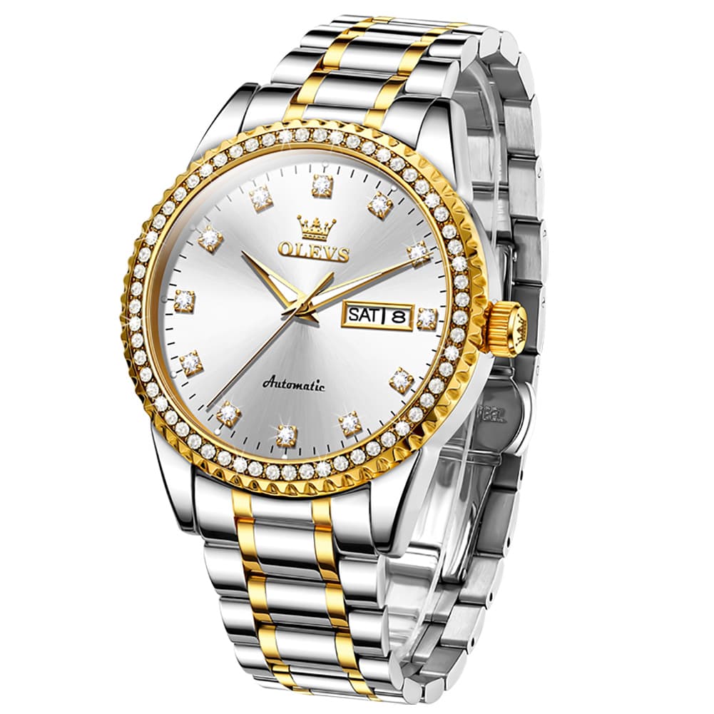OLEVS 7003 Diamond Bezel Day Date Mechanical Watch for Men