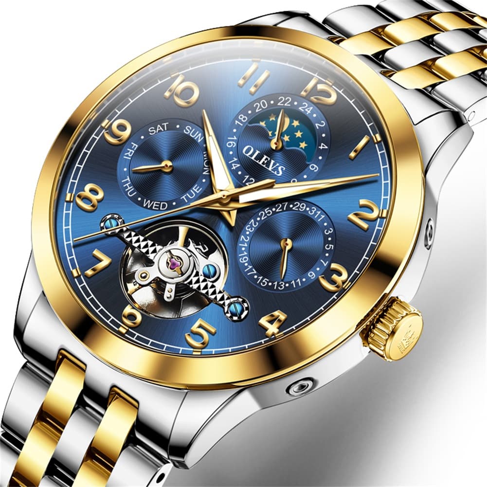 OLEVS 7018 Sun and Moon Skeleton Mechanical Watch for Men