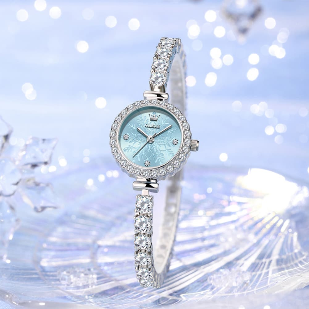 OLEVS 5889 Diamond Tennis Bracelet Watch Dainty 5mm Zircon Bezel Quartz Jewelry Timepiece for Women