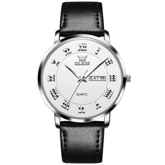 OLEVS 2920 Ultra Light Leather Day Date Quartz Watch for Men
