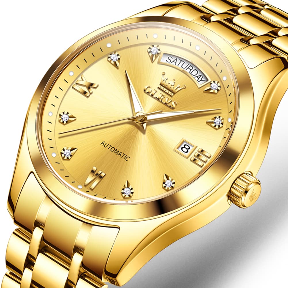 OLEVS 6752 Diamond Dial Day Date Mechanical Watch for Men