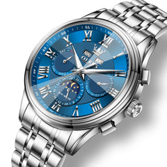 OLEVS 7113 Diamond Cut Glass Moon Phase Automatic Mechanical Watch for Men