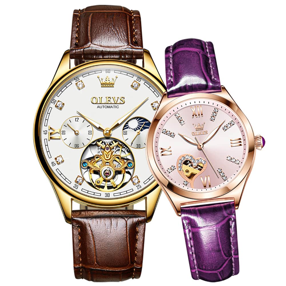 OLEVS 3601 Romantic Open Heart Automatic Couple Watch Set