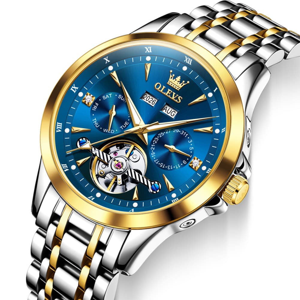 OLEVS 7091 Double Open Heart Multi-Function Automatic Watch For Men