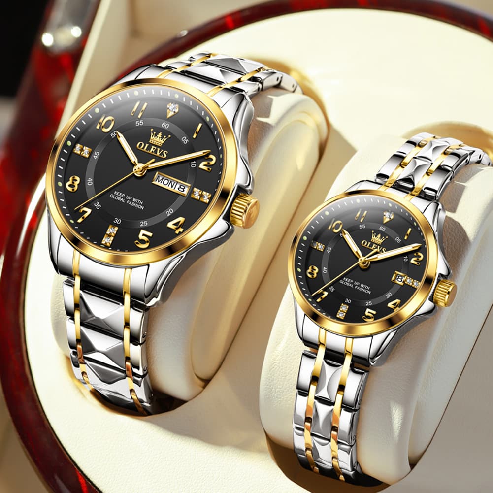 OLEVS 2910 Diamond Day Date Couples Watch Set Men Women
