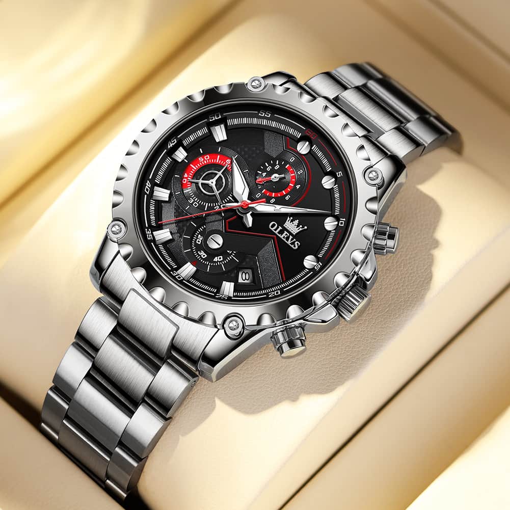 OLEVS 2873 Bold Rivet Bezel Racing Chronograph Watch for Men