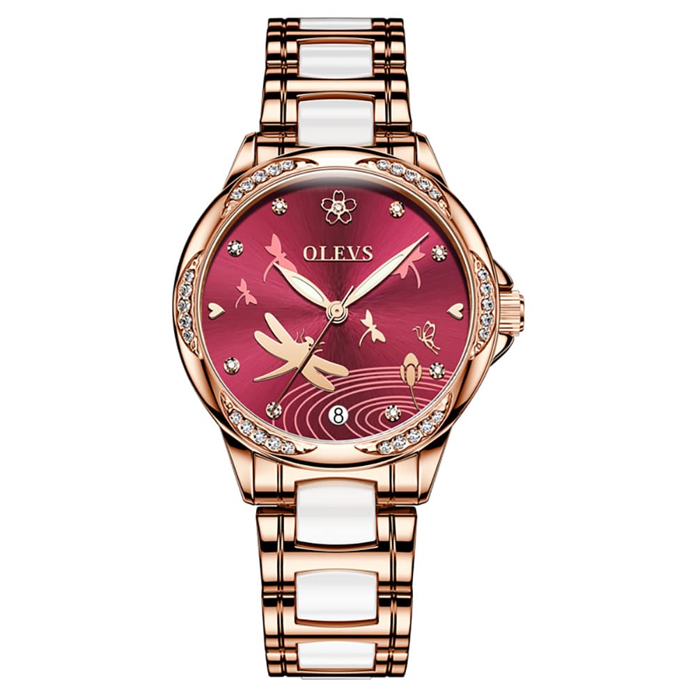OLEVS 6610 Automatic Mechanical Ceramic Dragonfly Watch for Women