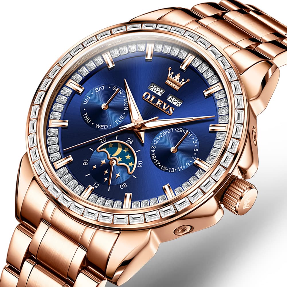 OLEVS 6695 Baguette Diamond Multifunction Mechanical Watch for Men