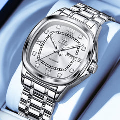 OLEVS Retro Square Diamond Dial Automatic Mechanical Watch 9810 for Men and Women