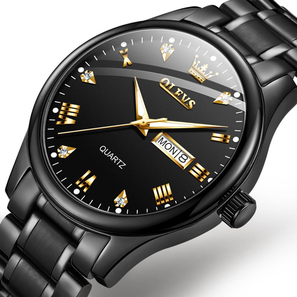 OLEVS 5563 Luxury Diamond Dial Quartz Stainless Steel Day Date Watch for Men