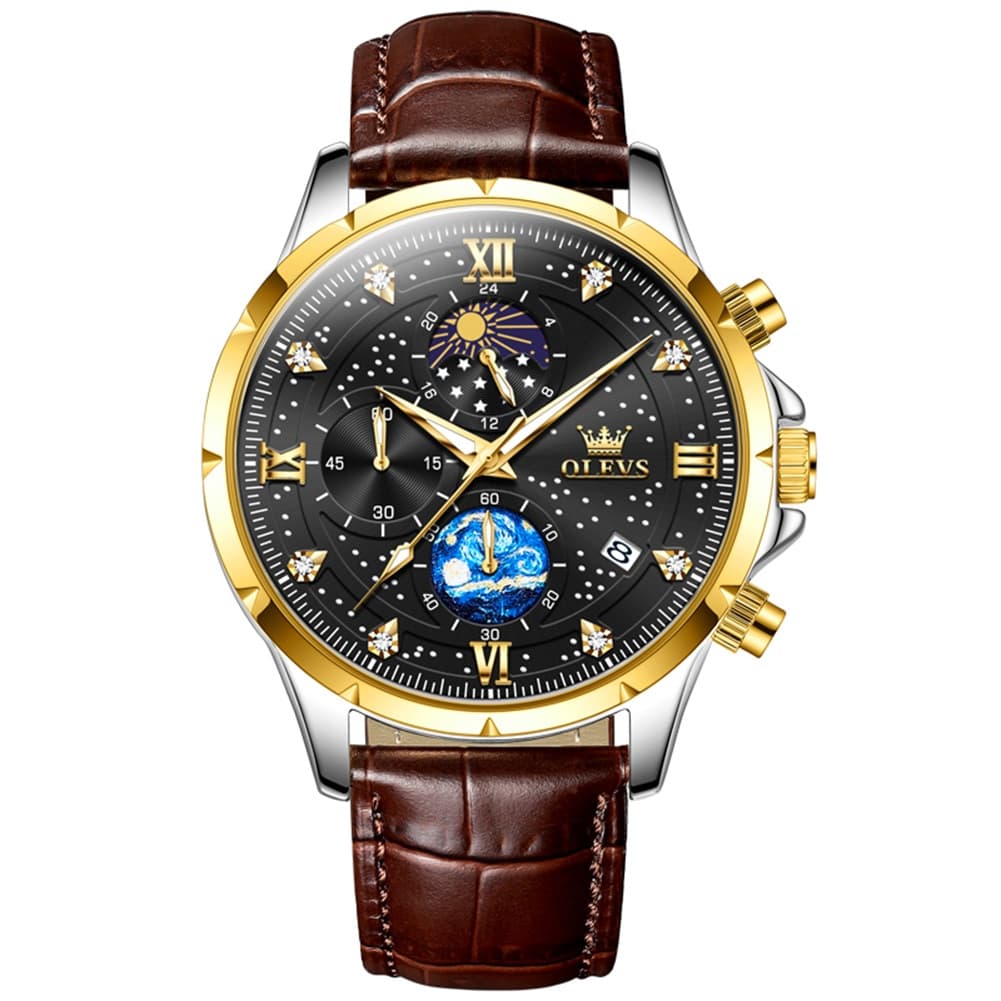OLEVS 9807 Starry Moon Phase Chronograph Quartz Watch for Men