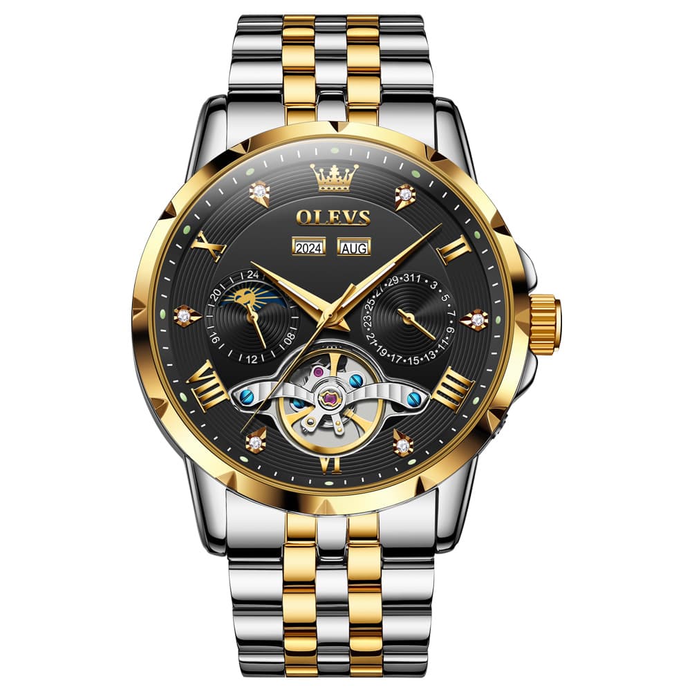 OLEVS 6691 Automatic Moon Phase Skeleton Steel Watch for Men