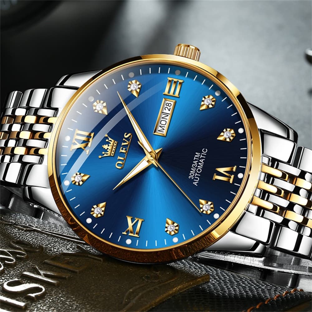 OLEVS 6673 Diamond Mechanical Stainless Steel Watch for Men