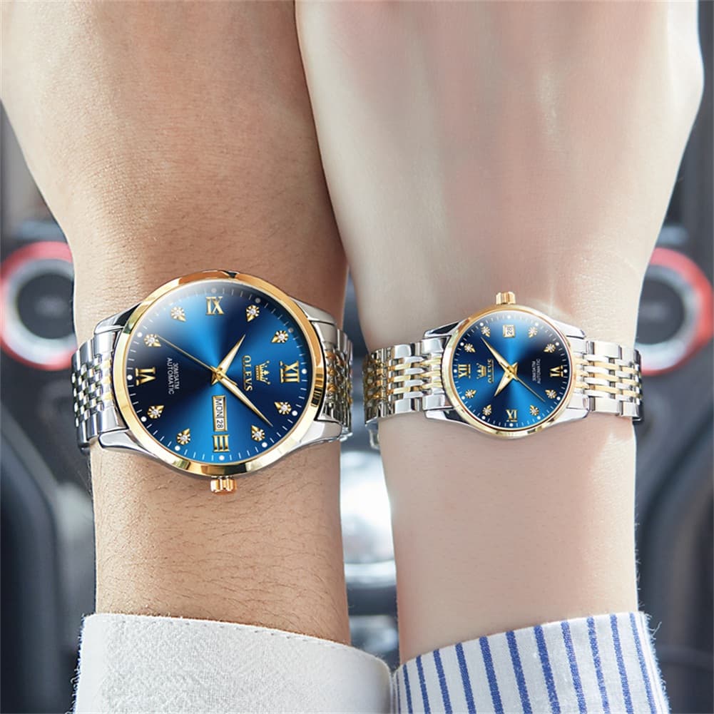 OLEVS 6673 Diamond Automatic Couple Watches Set