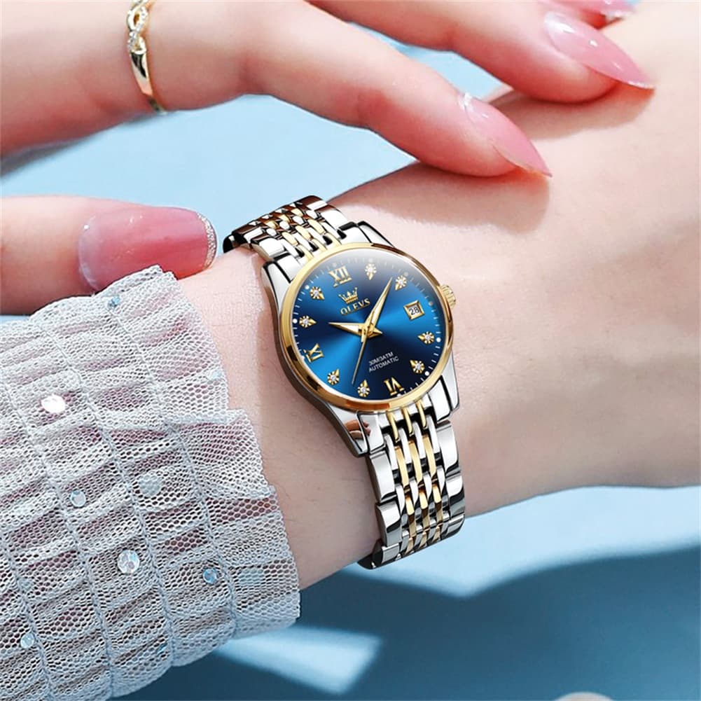 OLEVS 6673 Diamond Automatic Stainless Steel Watch for Women