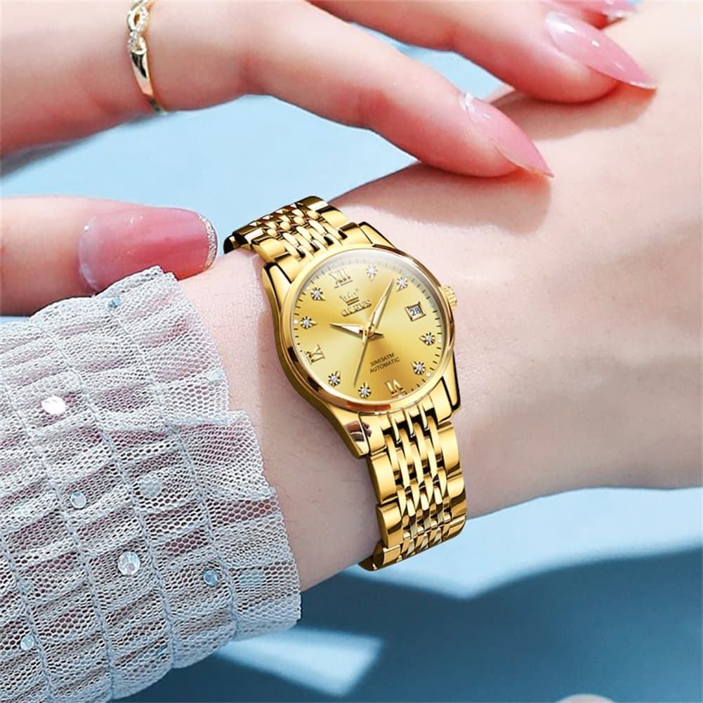 OLEVS 6673 Diamond Automatic Stainless Steel Watch for Women