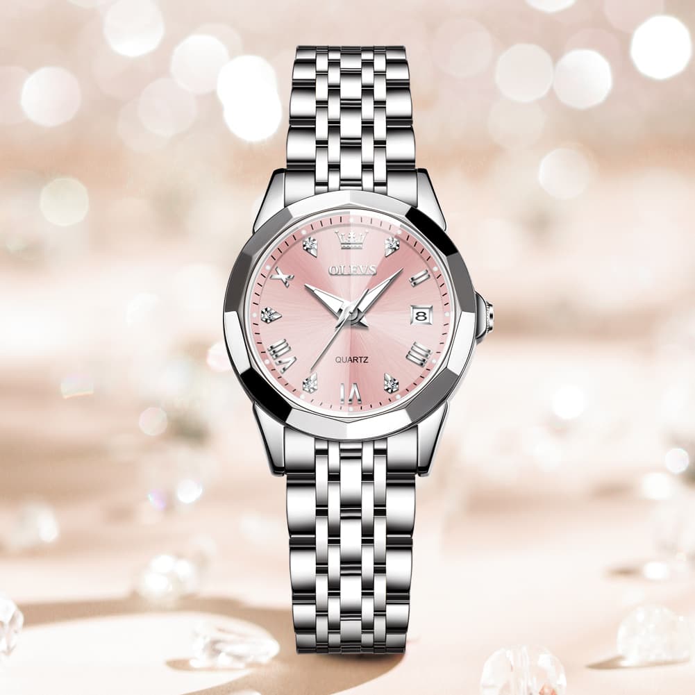 OLEVS 9931 Elegant Diamond Stainless Steel Quartz Watch for Women