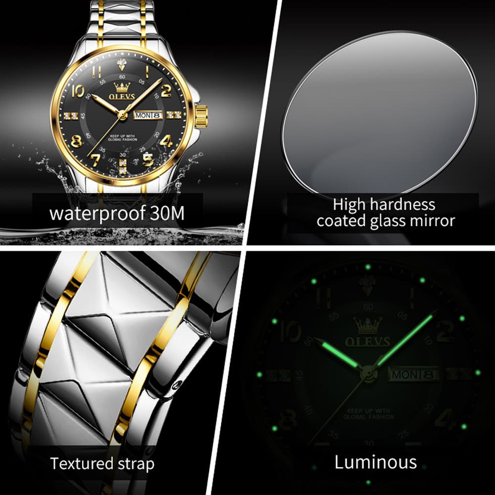 OLEVS 2910 Diamond Day Date Quartz Watch for Men