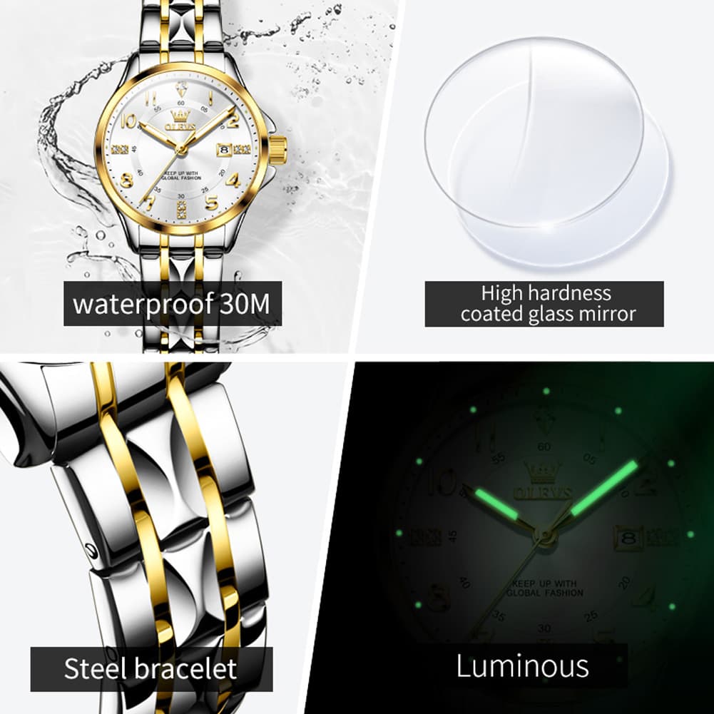 OLEVS 2910 Diamond Day Date Couples Watch Set Men Women