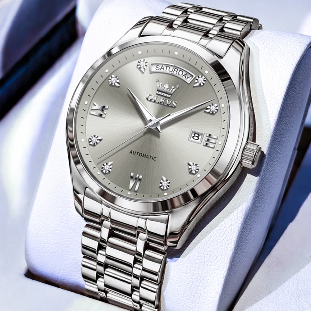 OLEVS 6752 Diamond Dial Day Date Mechanical Watch for Men