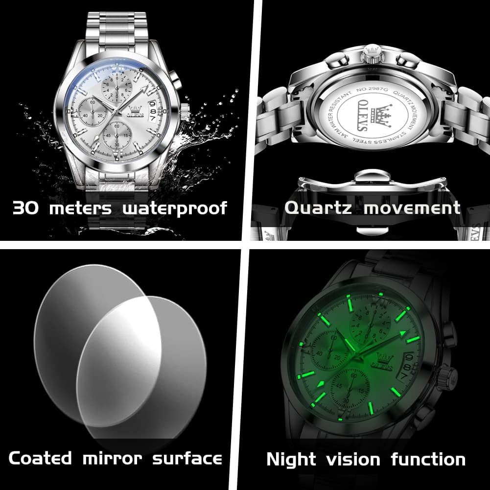 OLEVS 2987 Stainless Steel Chronograph Quartz Watch for Men