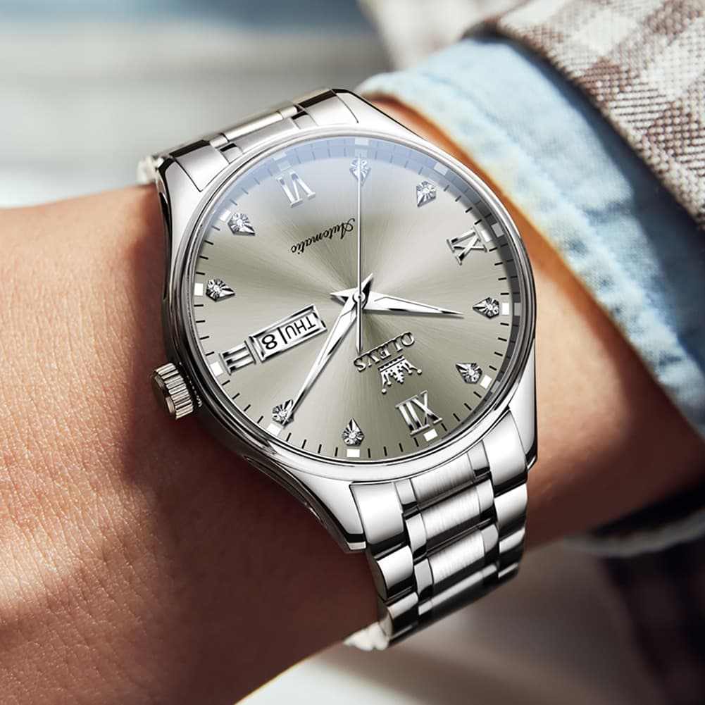 OLEVS Diamond Dial Day Date Automatic Mechanical Watch 9955 for Men