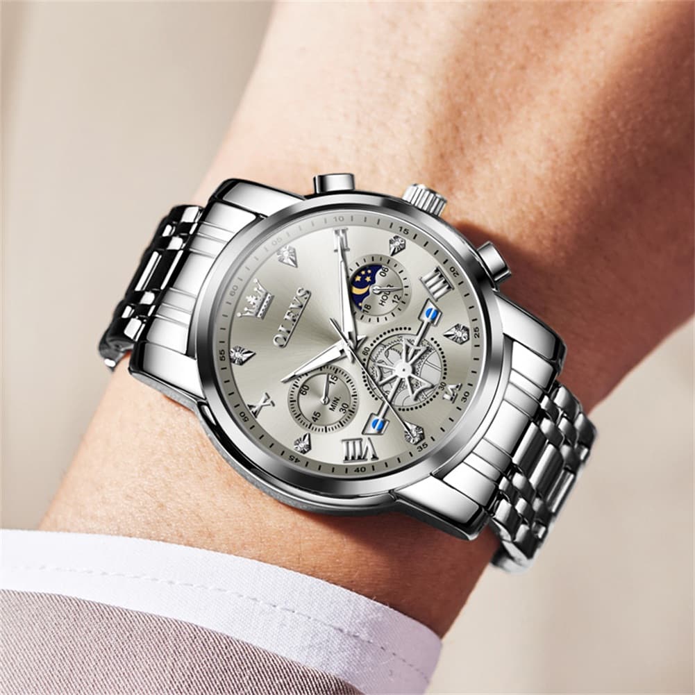 OLEVS 2856 Luxury Moon Phase Chronograph Quartz Watch for Men