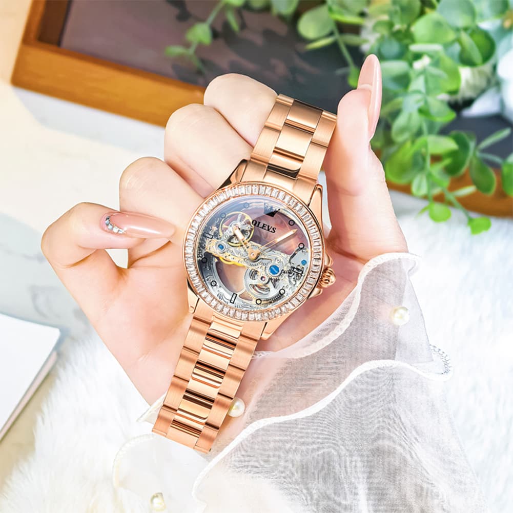 OLEVS 6699 Oversized Skeleton Mechanical Watch for Women