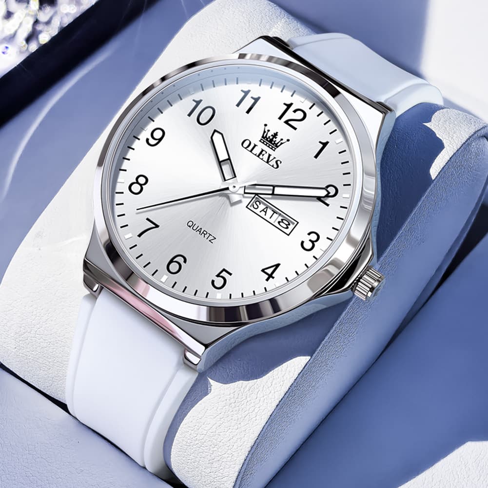 OLEVS 5647 Ultra Thin Day Date Quartz Watch Silicone Strap Casual Timepiece for Men and Women