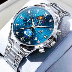 OLEVS 9807 Starry Moon Phase Chronograph Quartz Watch for Men