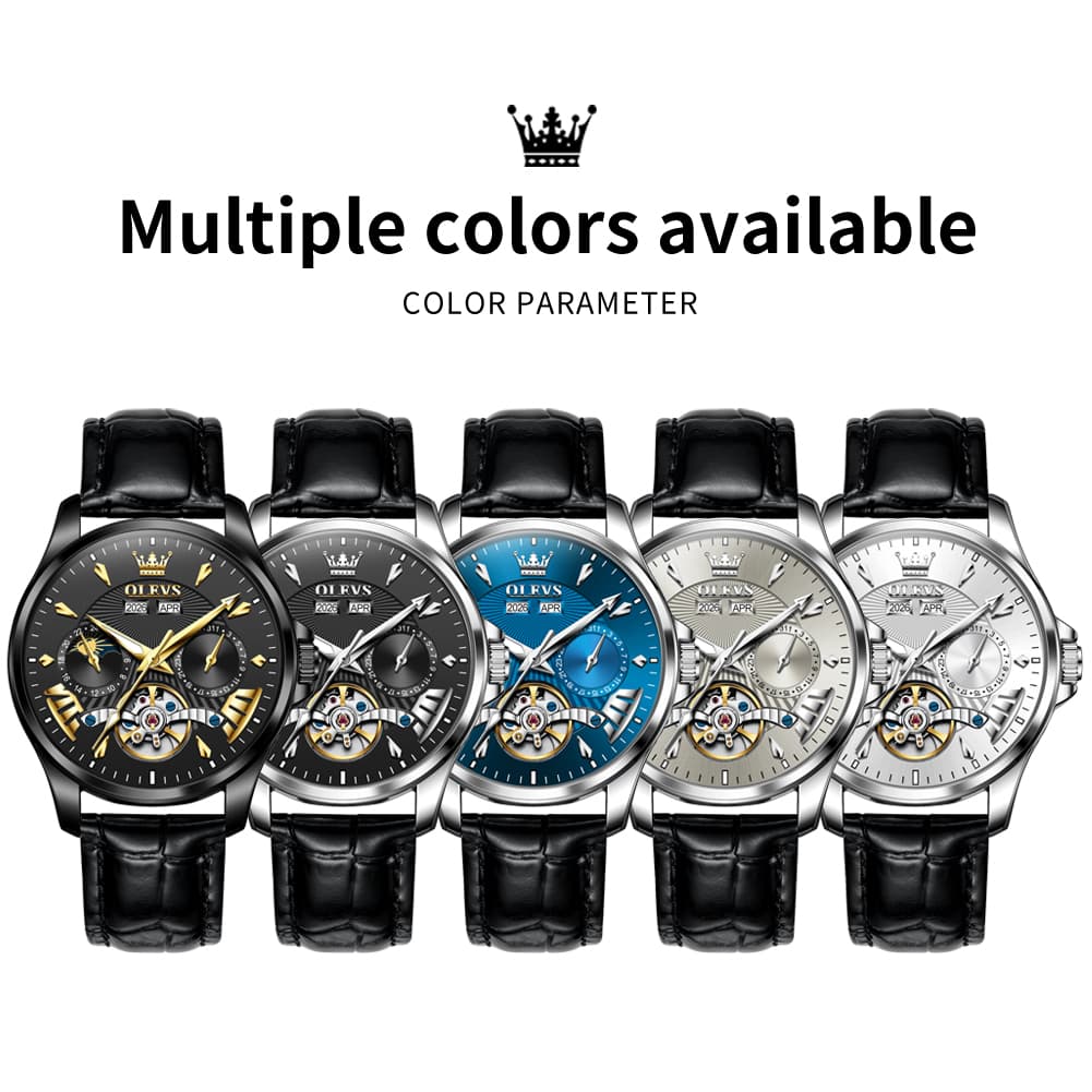 OLEVS 7103 Open Heart Leather Automatic Watch For Men