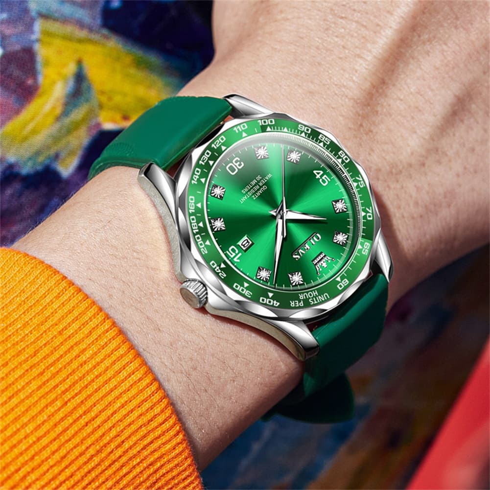 OLEVS 9988 Luxury Green Dial Quartz Dress Watch for Men
